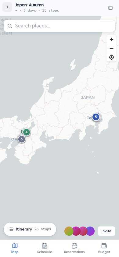 Mobile map mode in the OpenTrip PWA