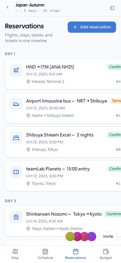 Mobile reservations board in the OpenTrip PWA
