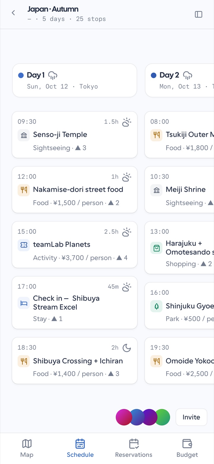 Mobile schedule board in the OpenTrip PWA