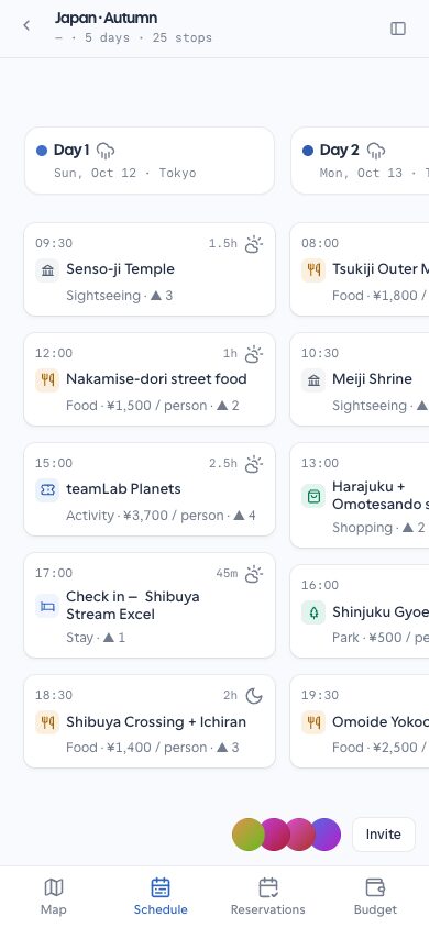 Mobile schedule board in the OpenTrip PWA