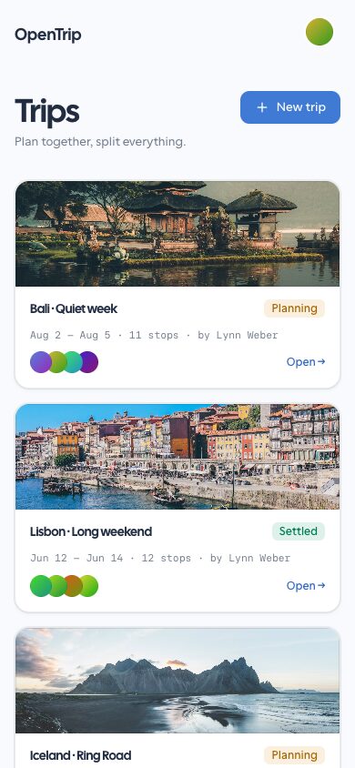 Mobile trips home in the OpenTrip PWA