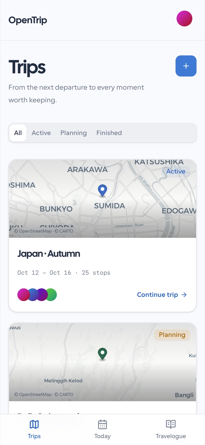 Mobile trips home in the OpenTrip PWA